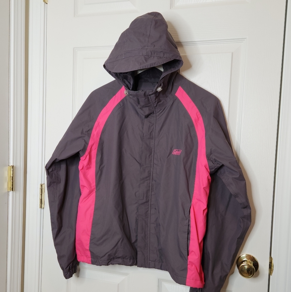 Coleman hooded rain jacket gray and pink spring fall lightweight jacket Medium